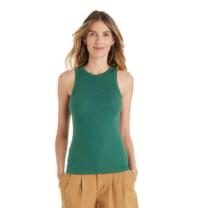 Débardeur vert en tricot à col carré pour femme, couleur unie, style minimaliste, respirant, éco-responsable, devant en toile, longueur standard - Product Image 1