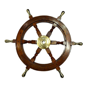 Collectible 12\" Brown Brass Handled Wooden Ship Wheel Round Model <b>Wall</b> Hanging Craft for Pirate's Home Decor Gift Idea - Product Image 1