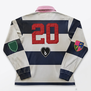 Premium 220 GSM Cotton Pique Rugby <b>Polo</b> Shirt Navy <b>White</b> Stripe Panel Custom Embroidery Patch Logo men <b>polo</b> shirts - Product Image 4