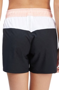Shorts de sport écologiques pour femmes en polyester, à blocs de couleur, taille mi-haute, avec cordon de serrage et ceinture élastique - Product Image 4