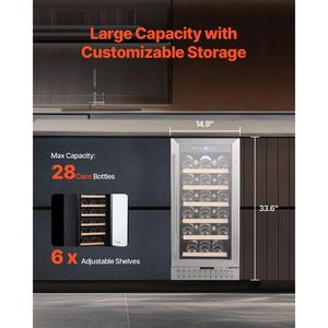 Frigorifero per Vini da 28 Bottiglie, Mini Frigo con Porta in Vetro Regolabile e Controllo Digitale della Temperatura, Alimentazione Elettrica - Product Image 2