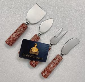 Juego de cuchillos para queso de acero inoxidable de alta calidad con diseño de resina y piedra, juego de 4 piezas al mejor precio - Product Image 2