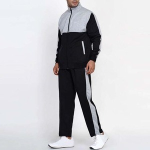 Survêtement homme gris et noir à blocs de couleur, fermeture éclair intégrale, col semi-zippé, coupe classique, polyester et coton, pour l'automne, avec poches latérales - Product Image 5