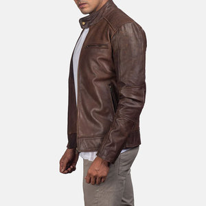 Men's Genuine Cowhide Leather Biker Motorcycle <b>Jacket</b> Custom Logo Zipper <b>Waterproof</b> Breathable Wholesale High Quality <b>Winter</b> - Product Image 4