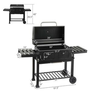 Extra Large Outdoor <b>BBQ</b> Grill with Two Individual Adjustable Charcoal Doors <b>Foldable</b> Side Tab for Charcoal Cooking - Product Image 4