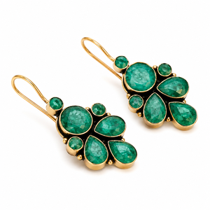 Oxidized <b>Silver</b> Gold Plated Brass Bell Hook Pear Cut Zircon Stone Handcrafted Ethnic <b>Charm</b> Earrings for Wedding - Product Image 1