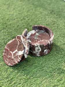 Ensemble de six sous-verres en marbre rouge Rosso Levanto avec support, sous-verres en pierre faits à la main - Product Image 2