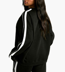 Sweat-shirt en molleton épais de qualité supérieure, imprimé sur mesure, en coton épais, couleur noire unie, coupe oversize, pour femmes - Product Image 6