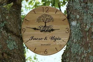 Personalized Solid Oak Wall <b>Clock</b>: Engraved Wood <b>Clock</b> - Product Image 2
