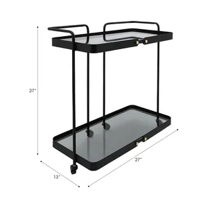 Modern <b>Black</b> Metal Serving Cart with Glass Shelves 27x13 Inch Minimalist Design for Party Storage - Product Image 4