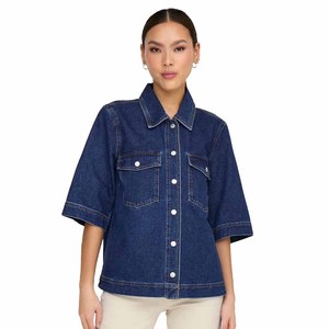 Plus Size Denim Shirt Women Regular Fit Long Top Hem Two Pocket Retro Style Casual Summer Autumn Oversized Button - Product Image 1