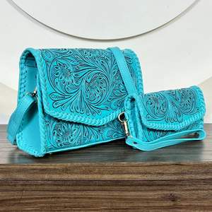 Ensemble assorti de deux pièces pour femmes, sac bandoulière en cuir de vache véritable de qualité supérieure 2025 et pochette en cuir véritable - Product Image 4