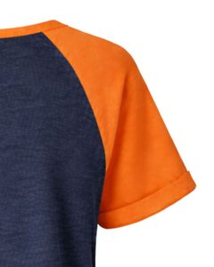 T-shirt pour femme bleu marine et orange à manches courtes, col Henley, coupe raglan, en coton doux, décontracté, respirant et confortable pour l'été et le quotidien - Product Image 6