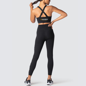 HUSKY Women's Ribbed Sports <b>Bra</b> & Leggings Set <b>Blue</b> Seamless Fitness Wear Breathable Racerback Scoop Neck Medium Support - Product Image 6