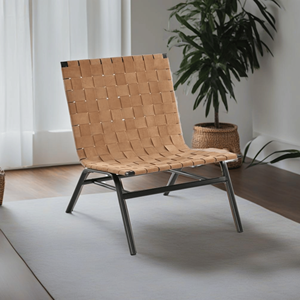 Poltrona Camden in Pelle Intrecciata Marrone per Soggiorno - Product Image 1