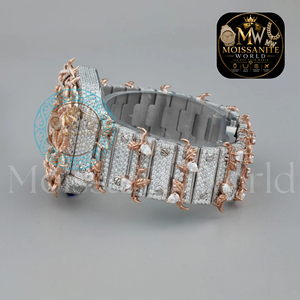 Trendy Design Rose Gold Dial Luxury Moissanite Quartz Wristwatch Roman Numeral Analog <b>Watch</b> Export Quality At Best Price - Product Image 3
