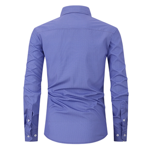 Chemise habillée à manches longues pour homme, bleu à carreaux, col rabattu, 100 % coton, infroissable, style décontracté chic - Product Image 3
