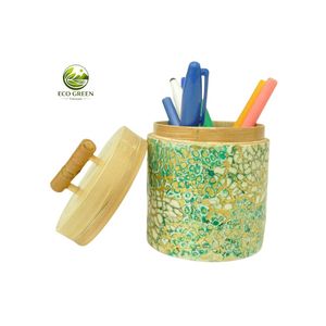 Elegant Handmade <b>Ceramic</b> <b>Pot</b> with Bamboo Lid Kitchen Counter Storage Jar Decorative Organizer Gift Collection - Product Image 3