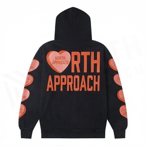 Sweat-shirt à capuche noir pour homme avec imprimé Cupidon orange, fermeture éclair, coupe classique, streetwear - Product Image 2