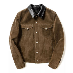 <b>Men's</b> Vintage Brown <b>Suede</b> <b>Shirt</b> Jacket Turn Down Collar Button Closure Autumn Coat - Product Image 1