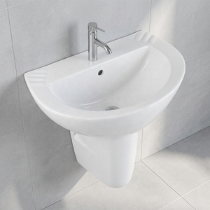 Ceramic Porcelain Water Resistant Rectangle Half Pedestal Wash Basin Sink For Hospital Bathroom - Product Image 1