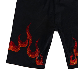 Shorts pour homme noirs à imprimé flamme pailleté, taille élastique, style décontracté, tissu tricoté respirant - Product Image 4