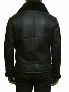 Brown <b>Sheepskin</b> Men's Genuine Leather Breathable Streetwear Moto <b>Jacket</b> Polyester Lining Windproof Winter Biker Coat Regular Fit - Product Image 2