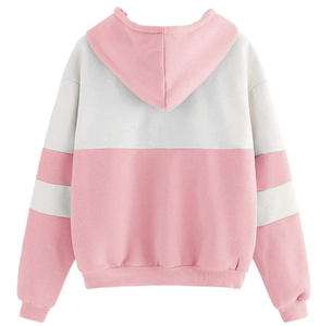 Sweat-shirt polaire à capuche oversize, color block rose et blanc, en coton tricoté, coupe décontractée et ample, unisexe, hiver - Product Image 2
