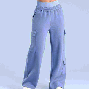 Pantalon évasé en coton pour femme, taille mi-haute avec cordon de serrage, respirant, décontracté, streetwear d'hiver, coupe skinny, tendance - Product Image 4