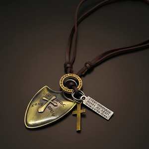 Fashion Pendant 2-Inch Pure Stainless Steel Shield Charm with Adjustable Leather Rope for Men & Boys - Product Image 4