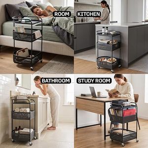 Carrito de Almacenamiento Metálico Minimalista de Tres Niveles con Ruedas, Diseño Redondo para Organización y Orden en el Baño - Product Image 4