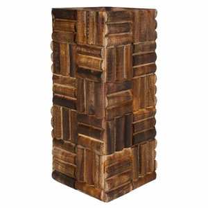 Jarrón Cuadrado de Madera Tejido a Mano Estilo Art Deco, Color Marrón Oscuro, Jarrón de Pared Ecológico FAIZA CRAFT para Uso en Interiores - Product Image 4