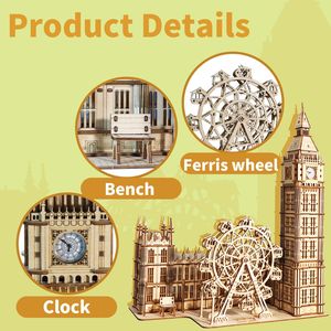 Puzzle 3D in Legno, Kit di Costruzione Fai-da-Te, Modello Big Ben, Regalo di Natale Unico per Arredamento Casa e Orologio da Scrivania Creativo per Famiglia - Product Image 3