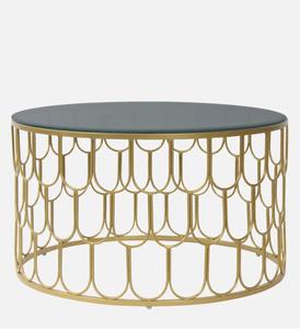 Modern <b>Round</b> Brass <b>Console</b> <b>Table</b> with Tempered Glass Top Contemporary Living Room Furniture Decorative Accent Piece - Product Image 3