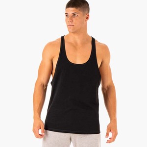 Camiseta sin mangas de algodón negro transpirable para hombre, con bordado a máquina, cuello redondo, color liso, tejida, informal, para entrenamiento, fitness y gimnasio. - Product Image 1