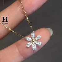 Collar con colgante de flor de diamante cultivado en laboratorio personalizado, gargantilla floral delicada de oro, collar de margarita con diamante certificado VVS, venta al por mayor