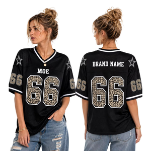 เสื้อเจอร์ซีย์อเมริกันฟุตบอลลายเสือดาวสีดำแบบตาข่ายรุ่นล่าสุด ทรงโอเวอร์ไซส์ แบบยูนิเซ็กส์ ไหล่ตก ระบายอากาศได้ดี เหมาะสำหรับฤดูร้อน - Product Image 1