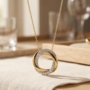 Collier avec pendentif en diamant cultivé en laboratoire plaqué or bicolore 10K, nœud circulaire entrelacé, bijou minimaliste pour femme, cadeau pour fête - Product Image 1