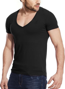 Camisetas de Cuello en V Profundo para Hombre, Camisetas Interiores de Corte Bajo, Ajustadas, de Manga Corta, 100% Algodón, 160 GSM, Ropa de Verano, OEM, Personalizadas, al por Mayor - Product Image 2