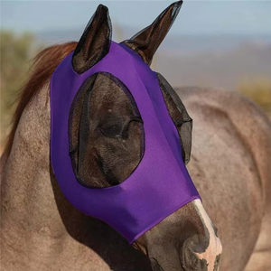 Masque anti-mouches en cuir véritable pour chevaux, protection estivale, maille respirante, protection UV, design doux pour les oreilles et le nez, pour l'équitation - Product Image 4