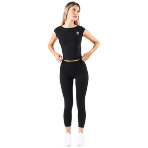 Camiseta de Manga Corta de Doble Capa con Espalda Descubierta para Mujer, Ajuste Elástico, Tela Suave, Ropa Deportiva Informal para Yoga, Gimnasio y Uso Diario - Product Image 4