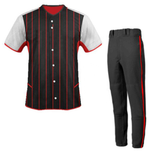 Maillot de baseball uni noir et rouge pour homme, manches courtes, boutons sur le devant, en polyester anti-humidité, ensemble uniforme adulte toutes saisons anti-UV - Product Image 1
