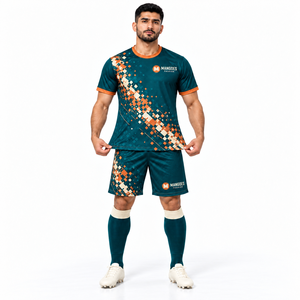 Conjunto de Camiseta de Fútbol Unisex de Manga Corta, 100% Poliéster, Transpirable, de Secado Rápido, Absorbente de Humedad, Ecológico, con Bloques de Color - Product Image 4