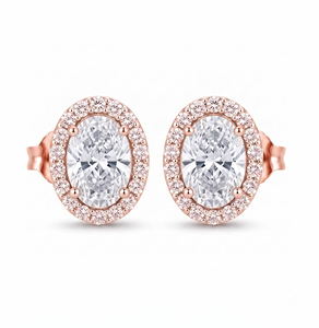 Boucles d'oreilles clous ovales premium avec halo de diamants de laboratoire certifiés IGI, en or massif 10K 14K 18K, solitaires, pour mariée, bijoux de mariage - Product Image 3