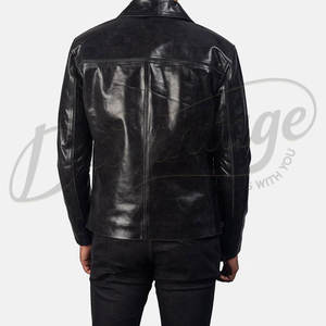 Chaqueta de cuero negra para hombre, cuello clásico, piel de oveja auténtica, informal, con cremallera, para otoño e invierno, estilo ejecutivo. - Product Image 3