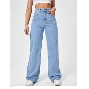 Precio al por mayor: Jeans rectos ajustados transpirables de talla grande para mujer, lavados, con logo personalizado, de cintura alta, de BD. - Product Image 1