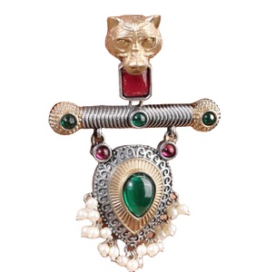 ARTS JEWELS Antique <b>Silver</b> Plated Brass Ethnic <b>Dangle</b> Drop <b>Earrings</b> with Red and Green Stones for Women's Party Occasions - Product Image 6