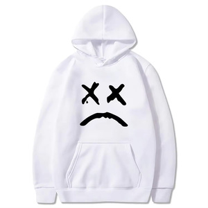 Sudadera con capucha negra para hombre con estampado de ojos blancos en X y boca triste, manga regular, jersey de algodón polar para otoño - Product Image 6