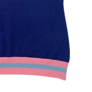 <b>Navy</b> Blue V Neck Sweater Short Sleeve Knit Pullover Women Casual Fashion Top With Pink Trim Elegant Apparel Clothing - Product Image 6