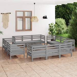 Set Lounge da 13 pezzi in legno di pineta grigio solido Set da esterno Premium - Product Image 1